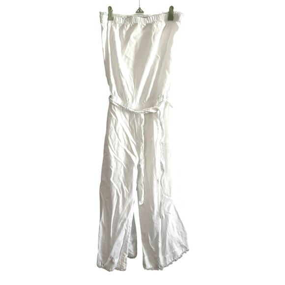 CLOTH & STONE Anthropologie White Raw-Hem Strapless Cropped Jumpsuit - Sz L - Picture 2 of 5